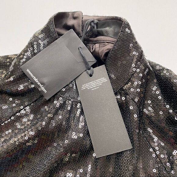 RtA Tennessee Top Black Sequin Long Sleeve Embellished Shirt XS - Picture 8 of 16